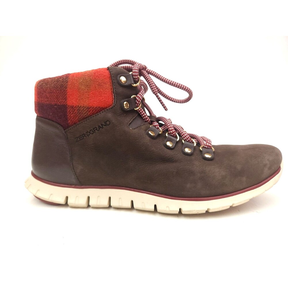 Cole Haan Boots Women's 9 B Zero Grand Hiker Brown Leather Red Plaid Boots